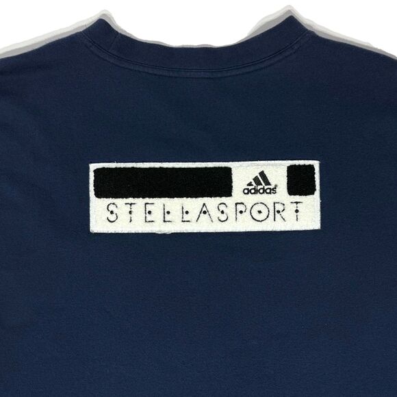 Adidas Stella McCartney Sport Cropped Sweatshirt Navy Blue White Patches Women L - Picture 7 of 9